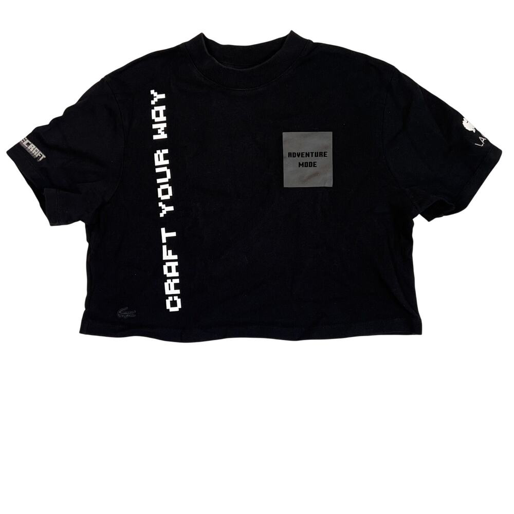 Lacoste x Minecraft T Shirt Womens Size Small Black Oversized Graphic Gamer Tee